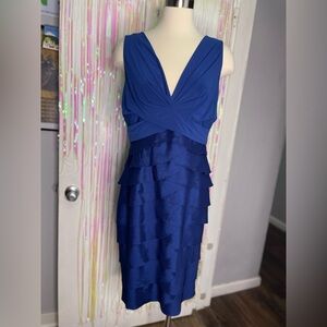 Liliana Blue Ruched Plunge Sheath Dress